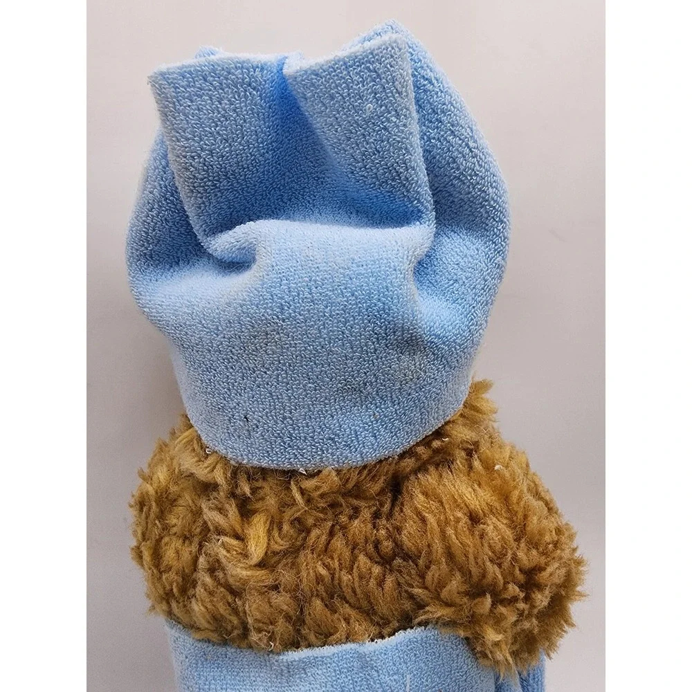Vintage Plush Teddy Bear in Blue Spa Bath Robe with Towel Wrap and Slippers 11